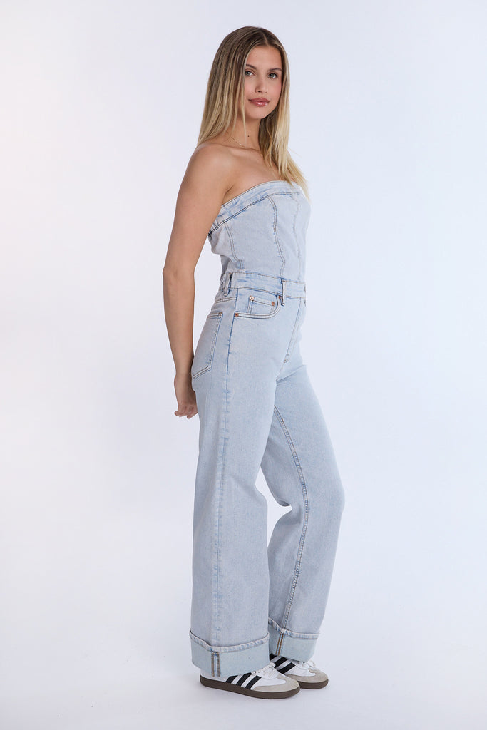 Combinaison sans bretelles en denim coupe ample – Amnesia