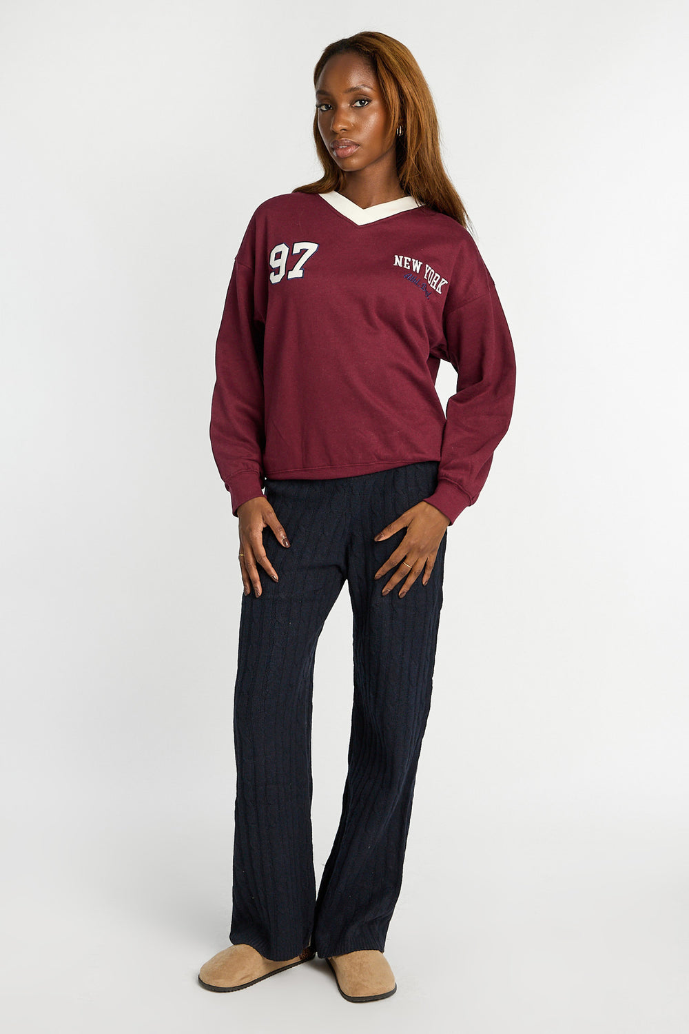 Sweatshirt à col en V décontracté Sweatshirt à col en V décontracté