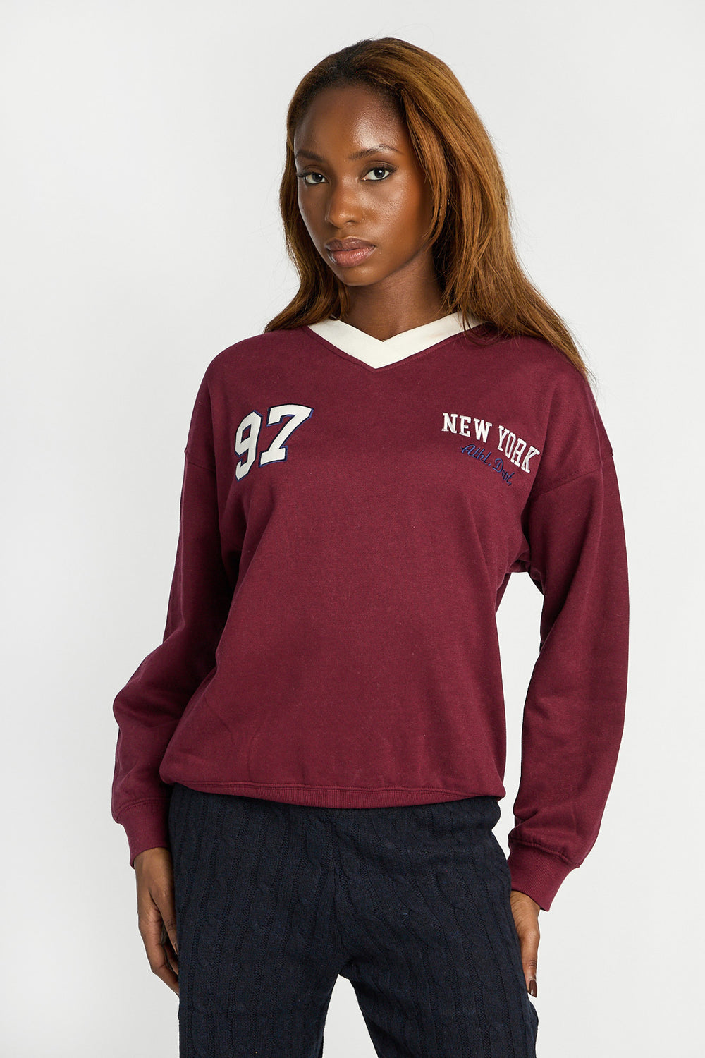 Sweatshirt à col en V décontracté Sweatshirt à col en V décontracté