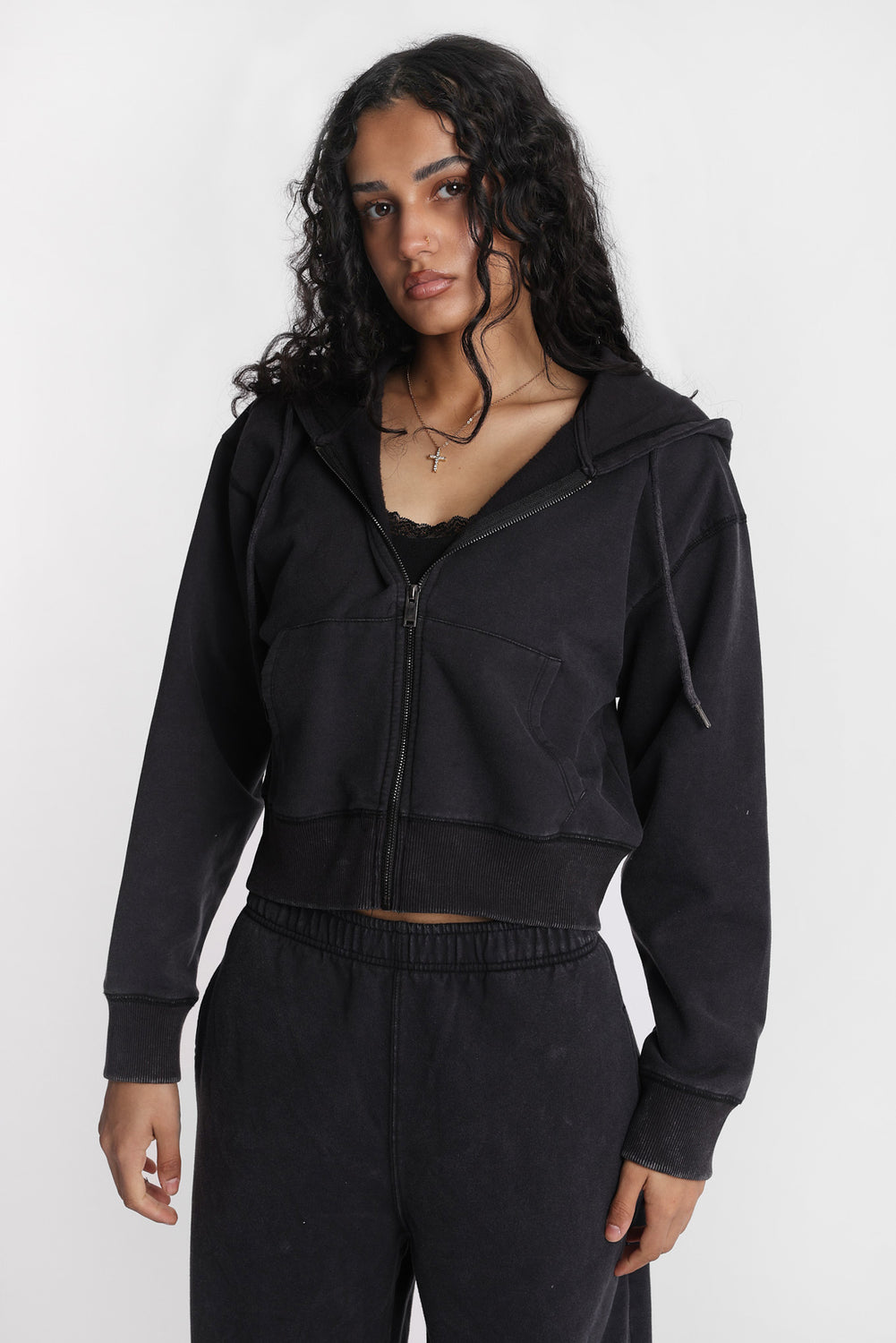 Washed Midi Zip-Up Hoodie Washed Midi Zip-Up Hoodie