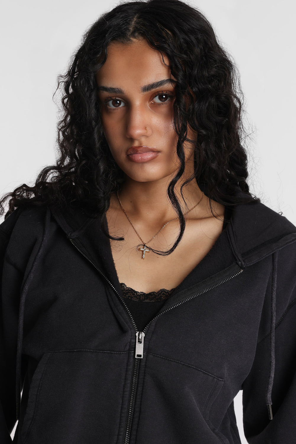 Washed Midi Zip-Up Hoodie Washed Midi Zip-Up Hoodie