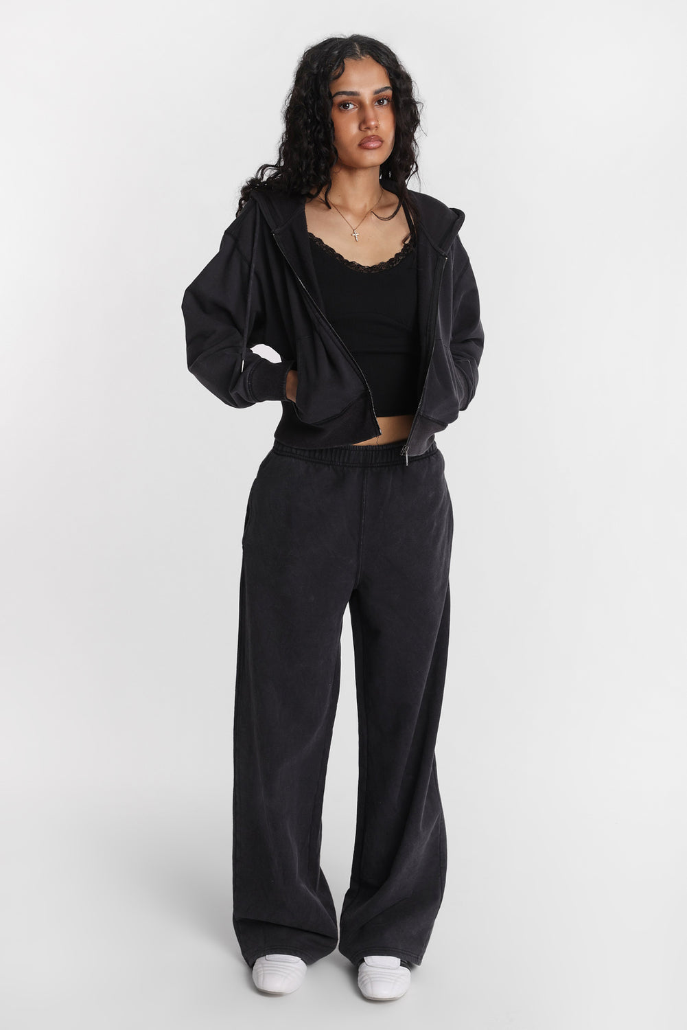 Washed Midi Zip-Up Hoodie Washed Midi Zip-Up Hoodie