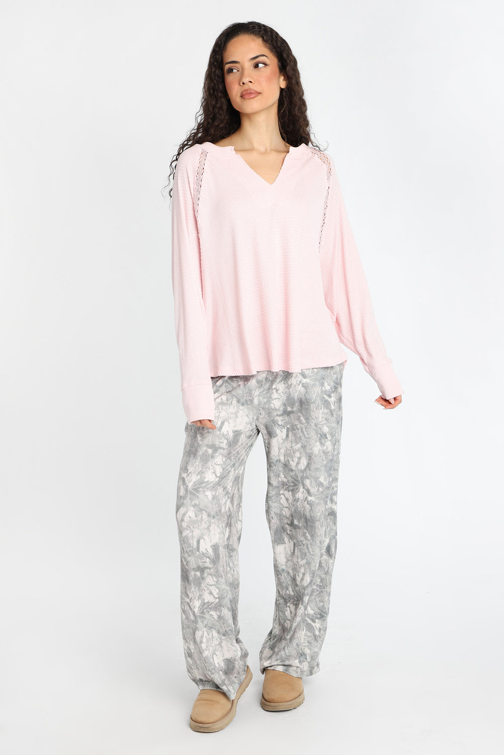 Haut à manches longues en tricot gaufré quotidien Haut à manches longues en tricot gaufré quotidien