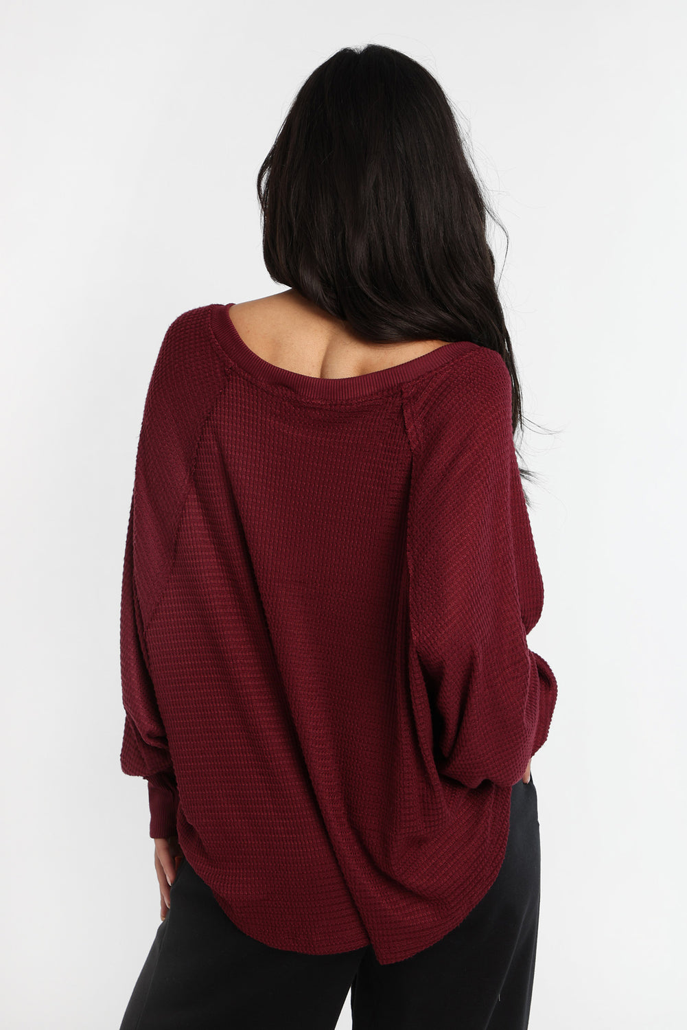 Haut à manches longues en tricot gaufré quotidien Haut à manches longues en tricot gaufré quotidien