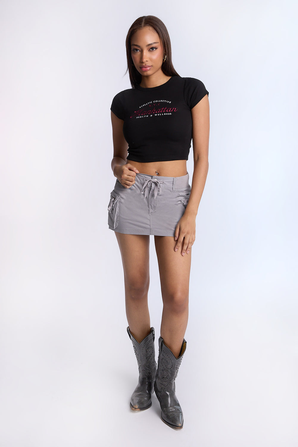 Jupe-short cargo mini en popeline Jupe-short cargo mini en popeline
