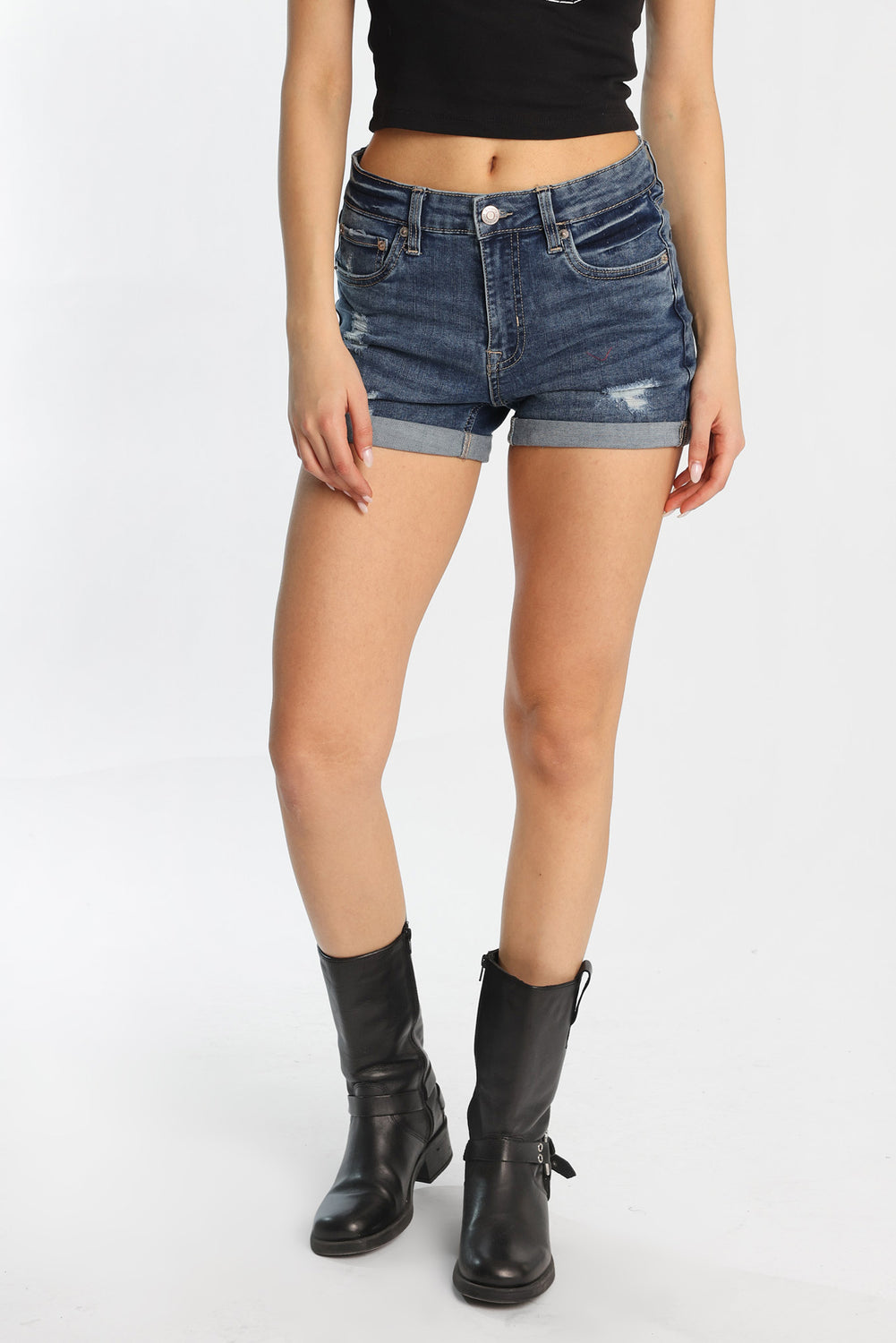 High Rise Midi Denim Shorts High Rise Midi Denim Shorts