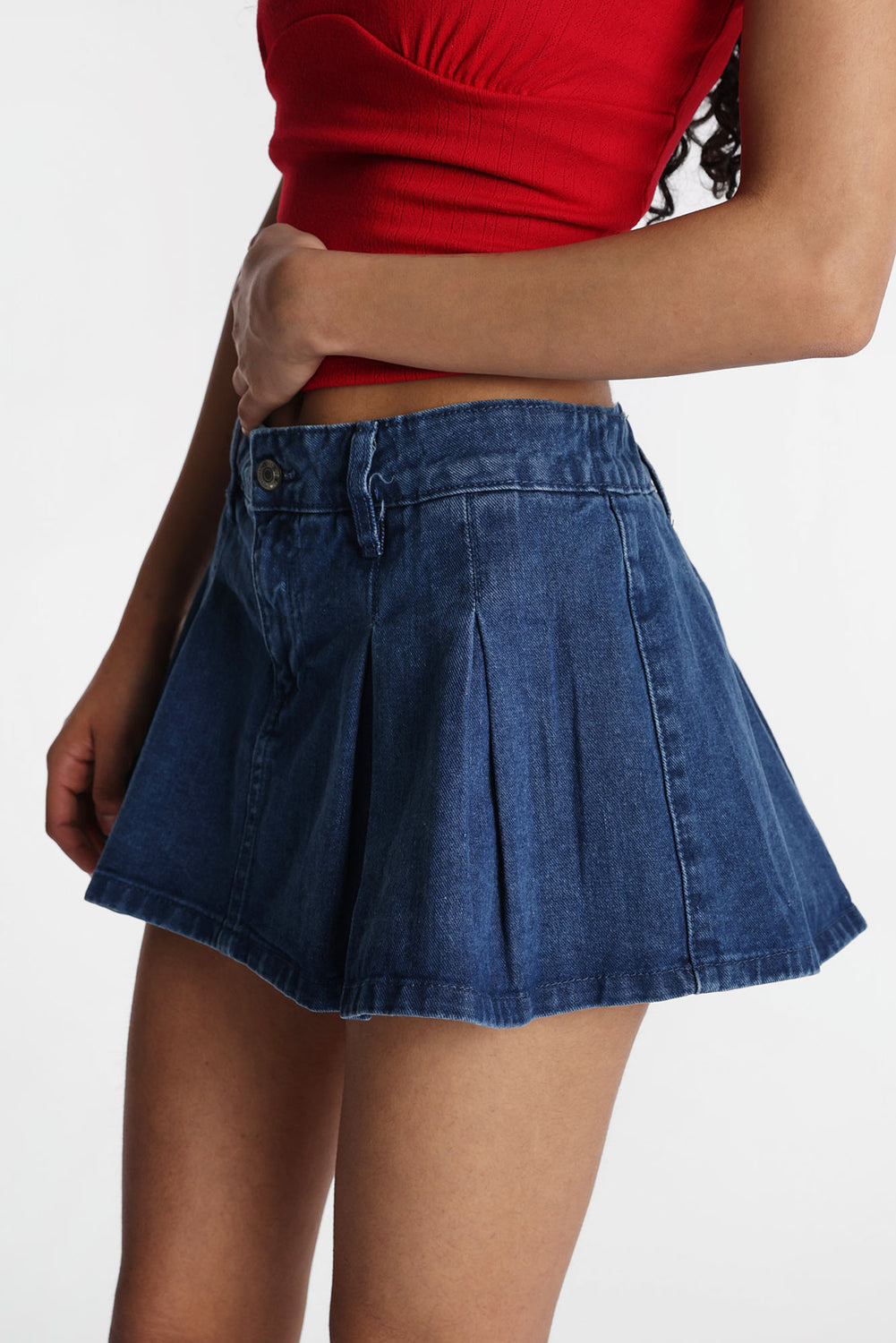 Low Rise Denim Pleated Skort Low Rise Denim Pleated Skort