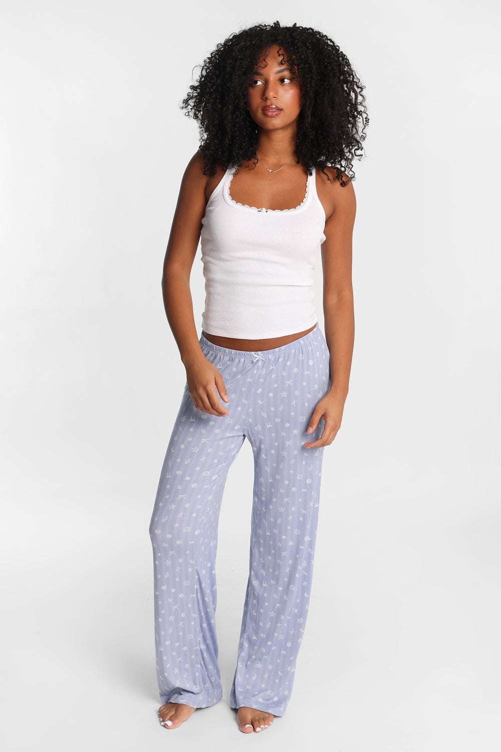 Pantalon de pyjama en tricot pointelle à jambes larges Pantalon de pyjama en tricot pointelle à jambes larges