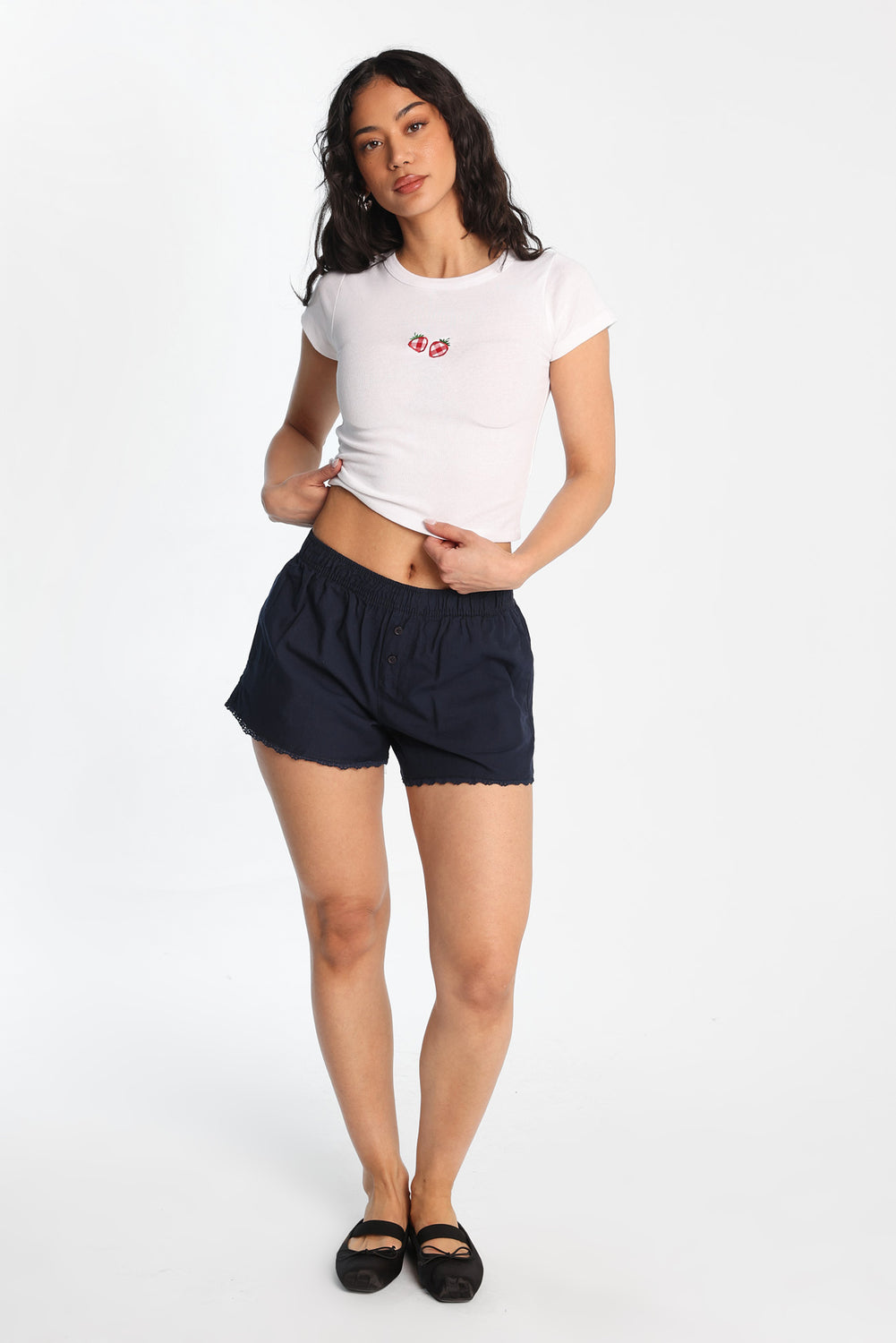 Boxer pyjama en popeline avec appliqué en dentelle Boxer pyjama en popeline avec appliqué en dentelle