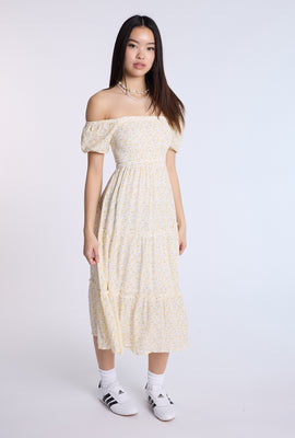 Puff Sleeve Smocked Tiered Maxi Dress