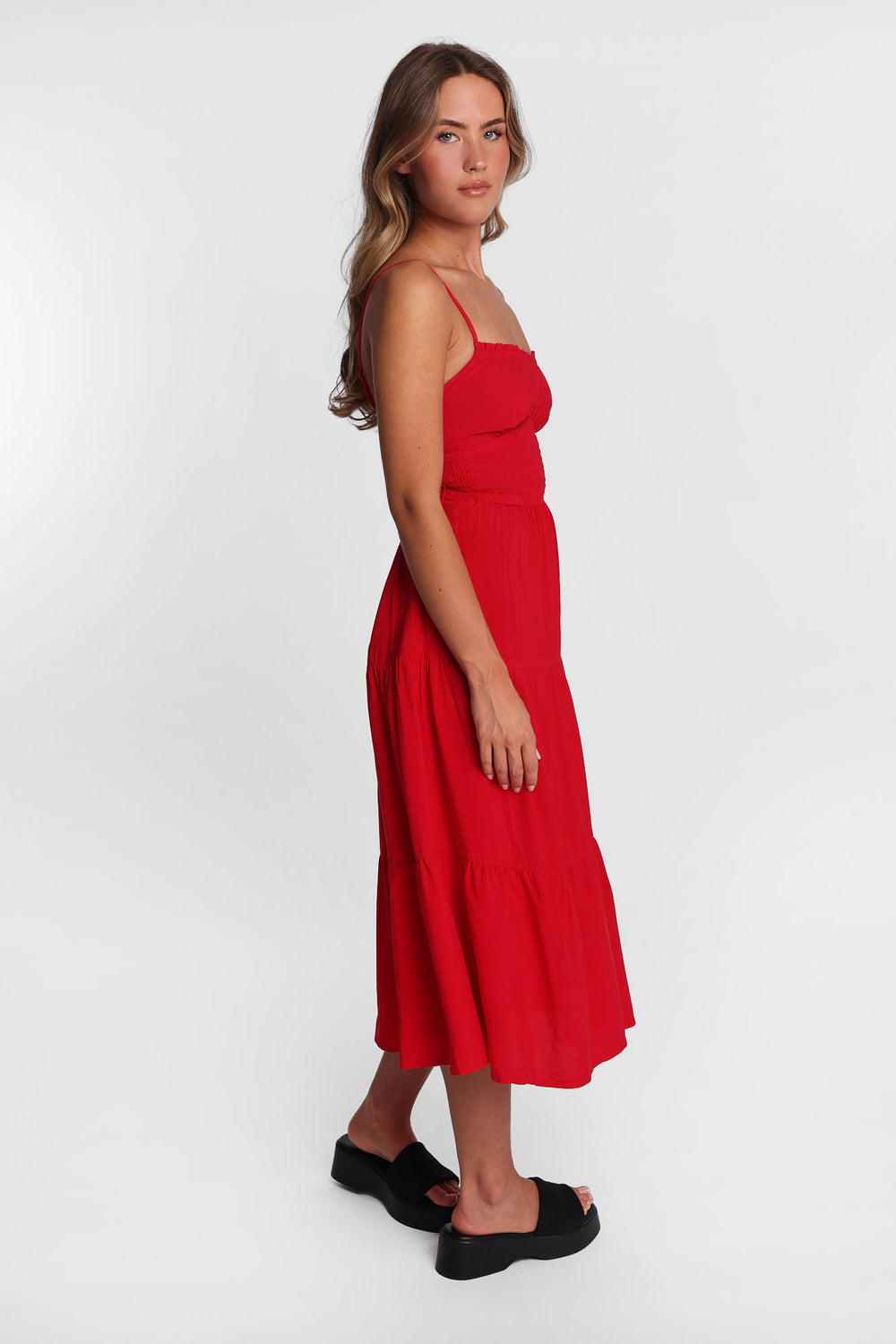 Robe maxi dos croisé à taille smockée Robe maxi dos croisé à taille smockée