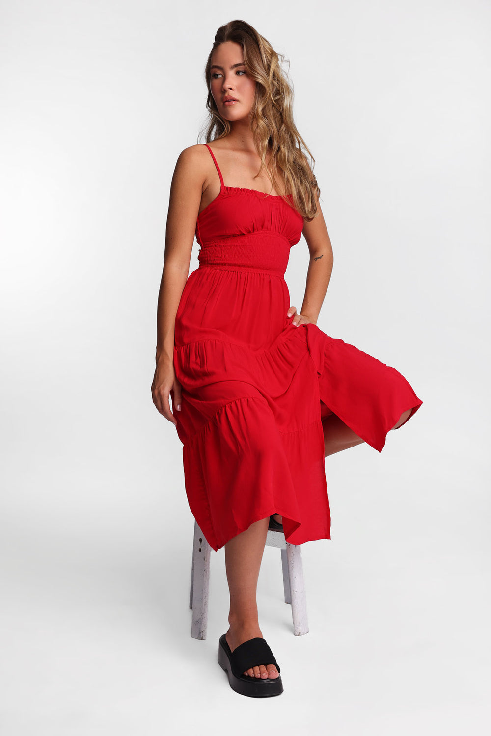 Robe maxi dos croisé à taille smockée Robe maxi dos croisé à taille smockée