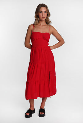 Robe maxi dos croisé à taille smockée