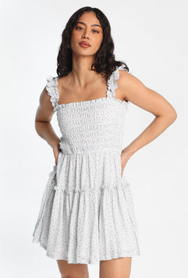 Flutter Strap Tiered Smocked Mini Dress