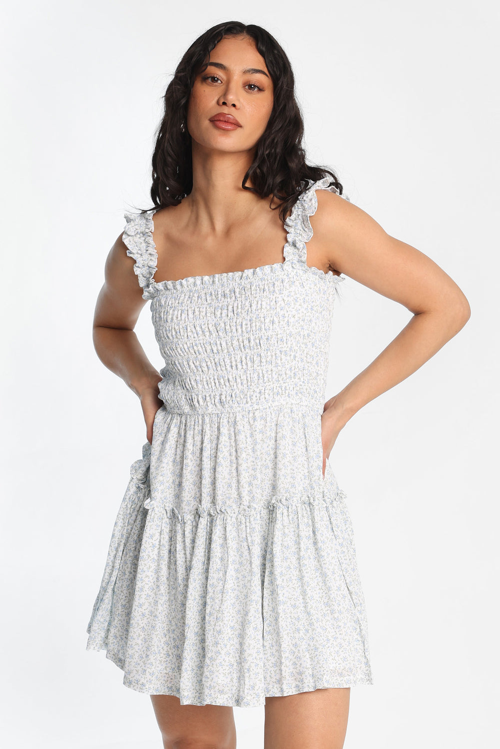 Flutter Strap Tiered Smocked Mini Dress Flutter Strap Tiered Smocked Mini Dress