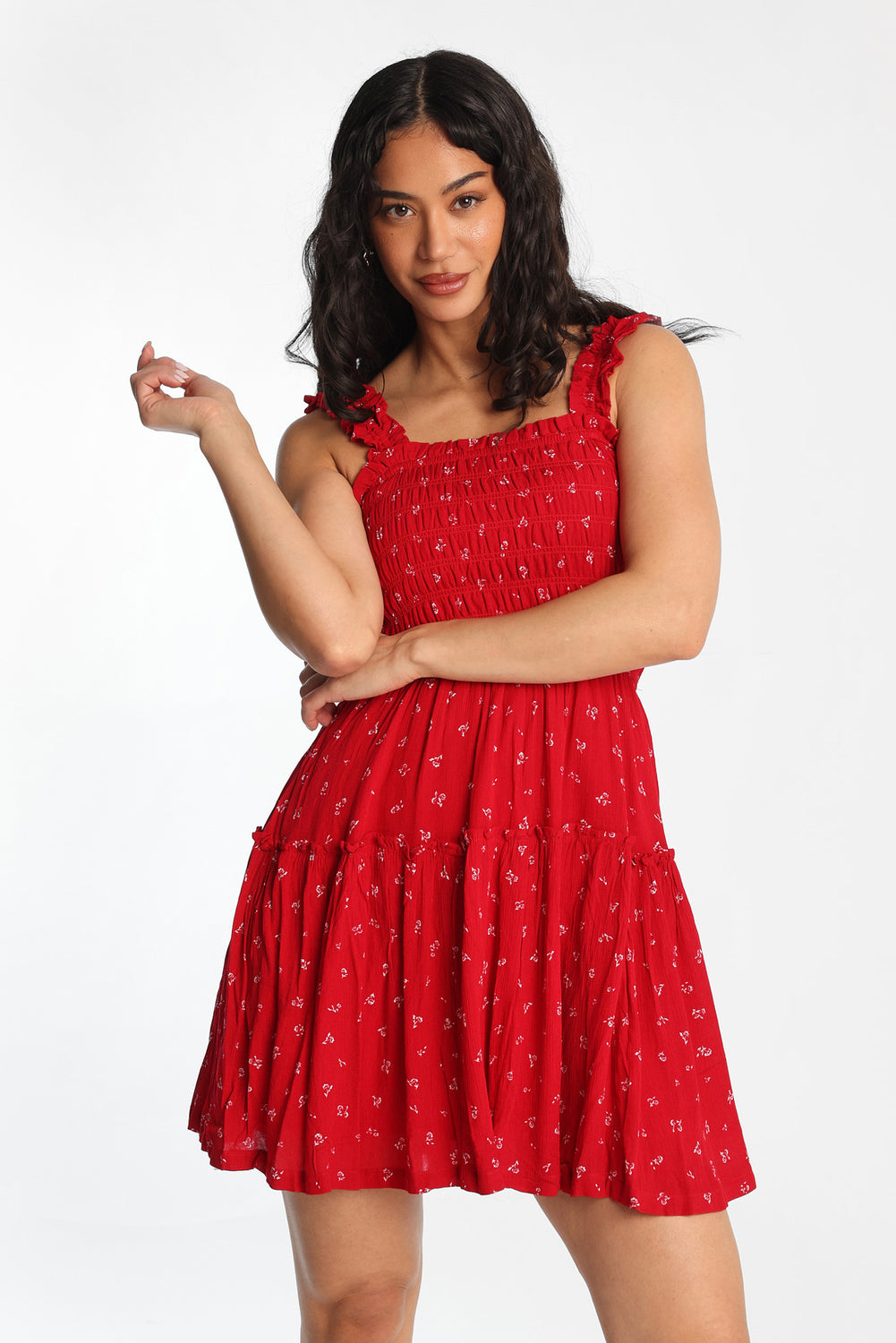 Flutter Strap Tiered Smocked Mini Dress Flutter Strap Tiered Smocked Mini Dress