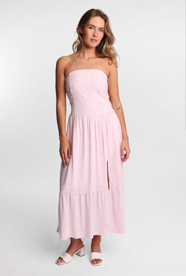 Strapless Embroidered Bustier Maxi Dress