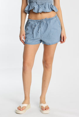 Chambray Drawstring Shorts