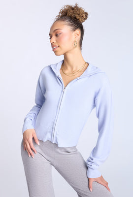 Flat Knit Zip-Up Hoodie