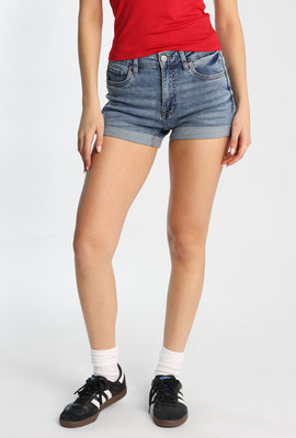 Short en denim midi taille haute