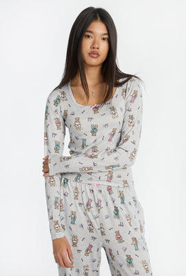 Haut de pyjama à manches longues ultra doux à col rond