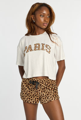 Ensemble pyjama t-shirt imprimé et shorts en peluche