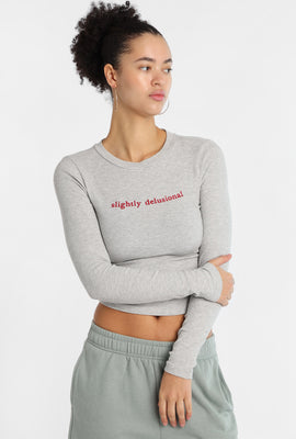 Slightly Delusional Embroidered Long Sleeve Baby Tee