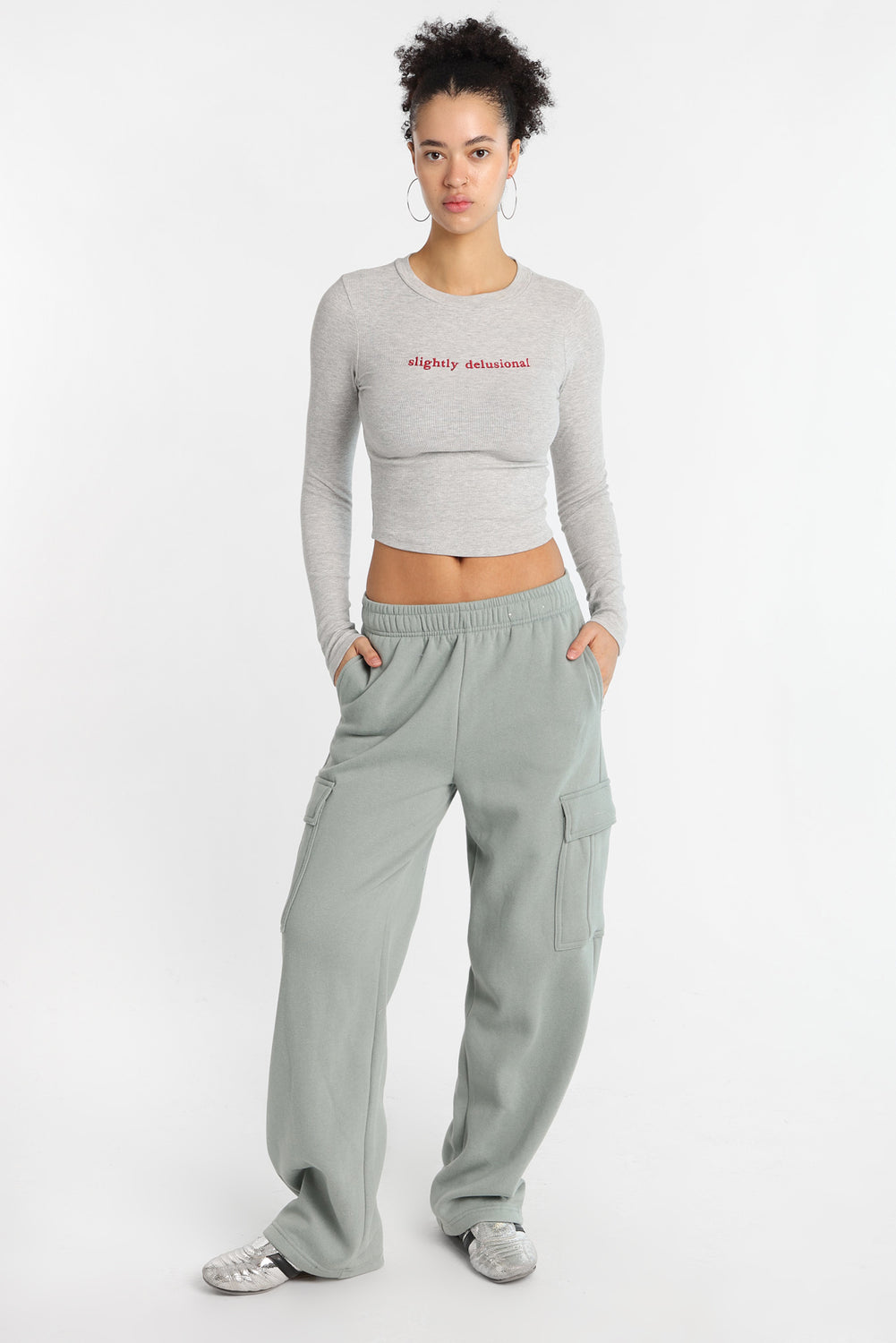 Slightly Delusional Embroidered Long Sleeve Baby Tee Slightly Delusional Embroidered Long Sleeve Baby Tee