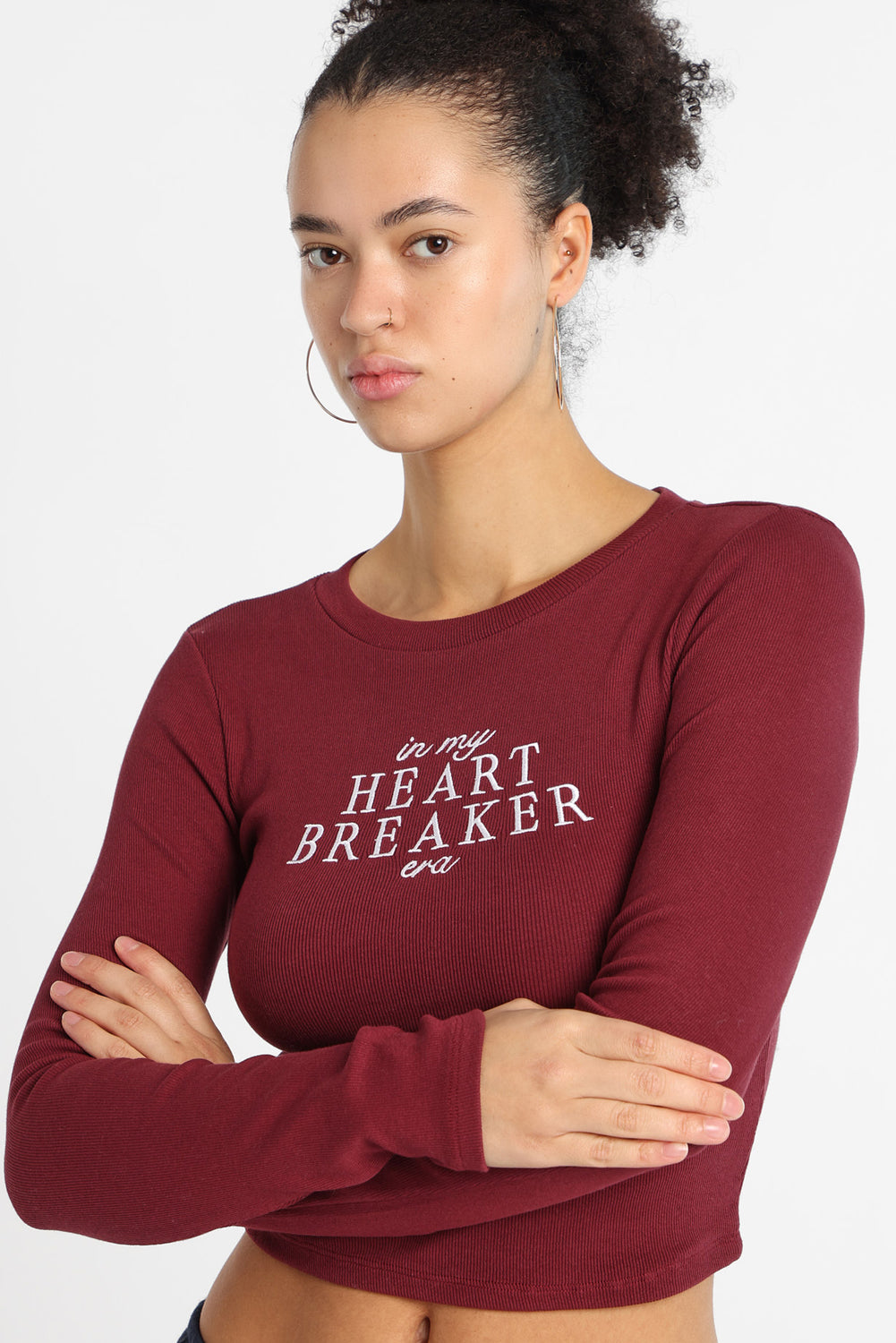 In My Heart Breaker Era Embroidered Long Sleeve Baby Tee In My Heart Breaker Era Embroidered Long Sleeve Baby Tee