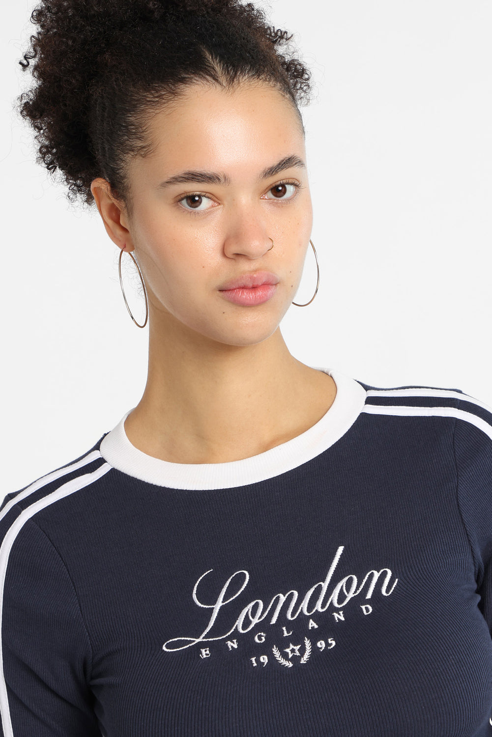 London England 1995 Embroidered Long Sleeve Baby Tee London England 1995 Embroidered Long Sleeve Baby Tee