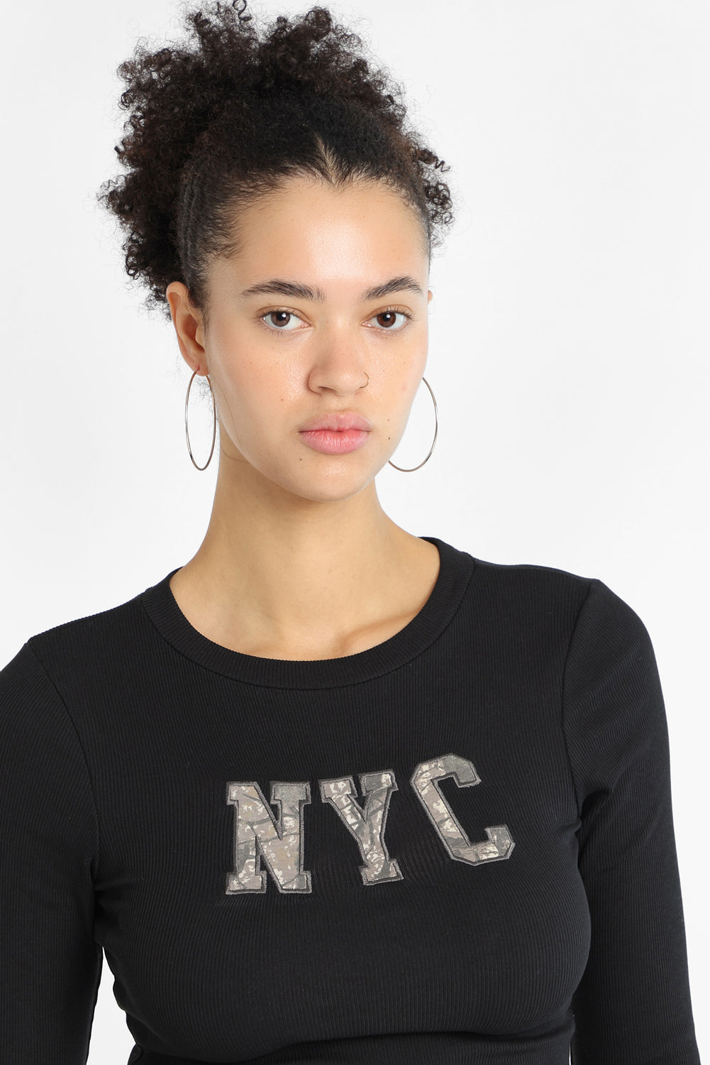 NYC Tree Camouflage Embroidered Long Sleeve Baby Tee NYC Tree Camouflage Embroidered Long Sleeve Baby Tee