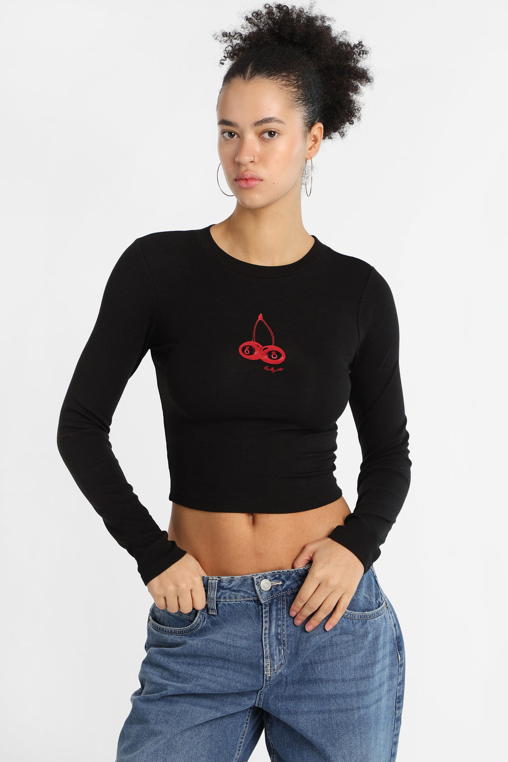 T-shirt ajusté à manches longues imprimé Lucky Me T-shirt ajusté à manches longues imprimé Lucky Me