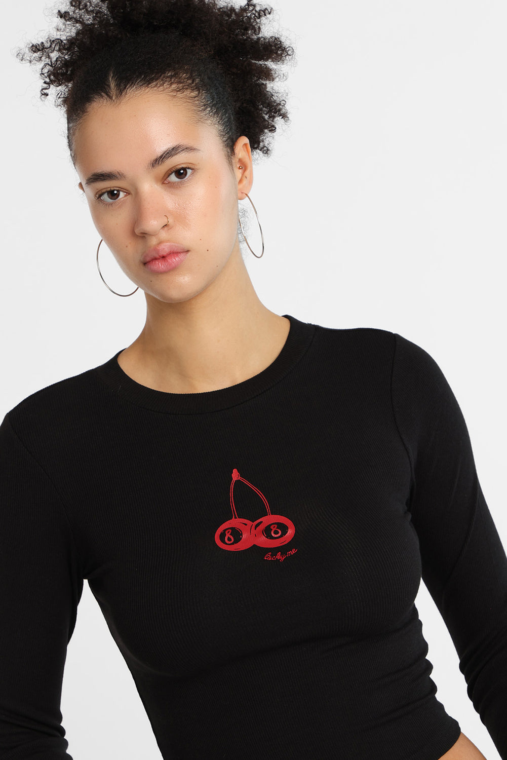 Lucky Cherry Graphic Long Sleeve Baby Tee Lucky Cherry Graphic Long Sleeve Baby Tee