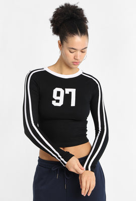 T-shirt ajusté à manches longues brodé 97