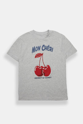 T-shirt coupe boyfriend imprimé cerise mon chéri