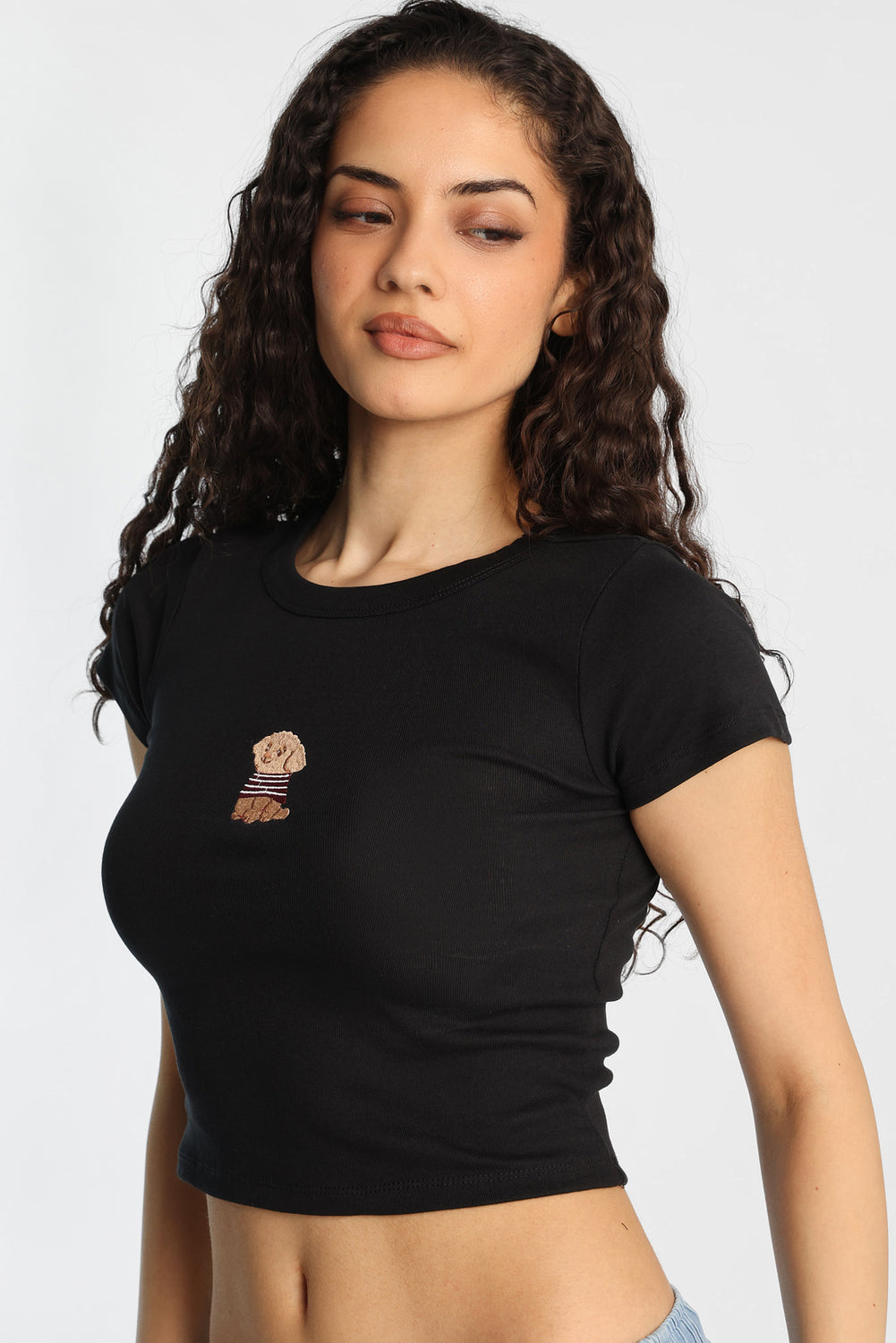 Puppy Embroidered Graphic Baby Tee Puppy Embroidered Graphic Baby Tee