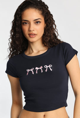 Bows Embroidered Graphic Baby Tee