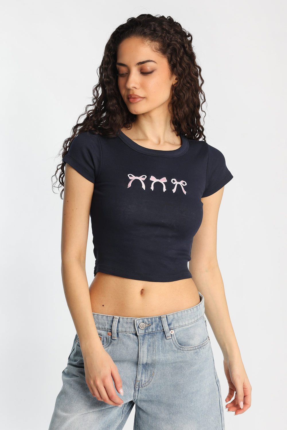 Bows Embroidered Graphic Baby Tee Bows Embroidered Graphic Baby Tee