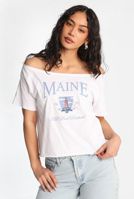 T-shirt à grand décolleté bateau à manches courtes imprimé Maine