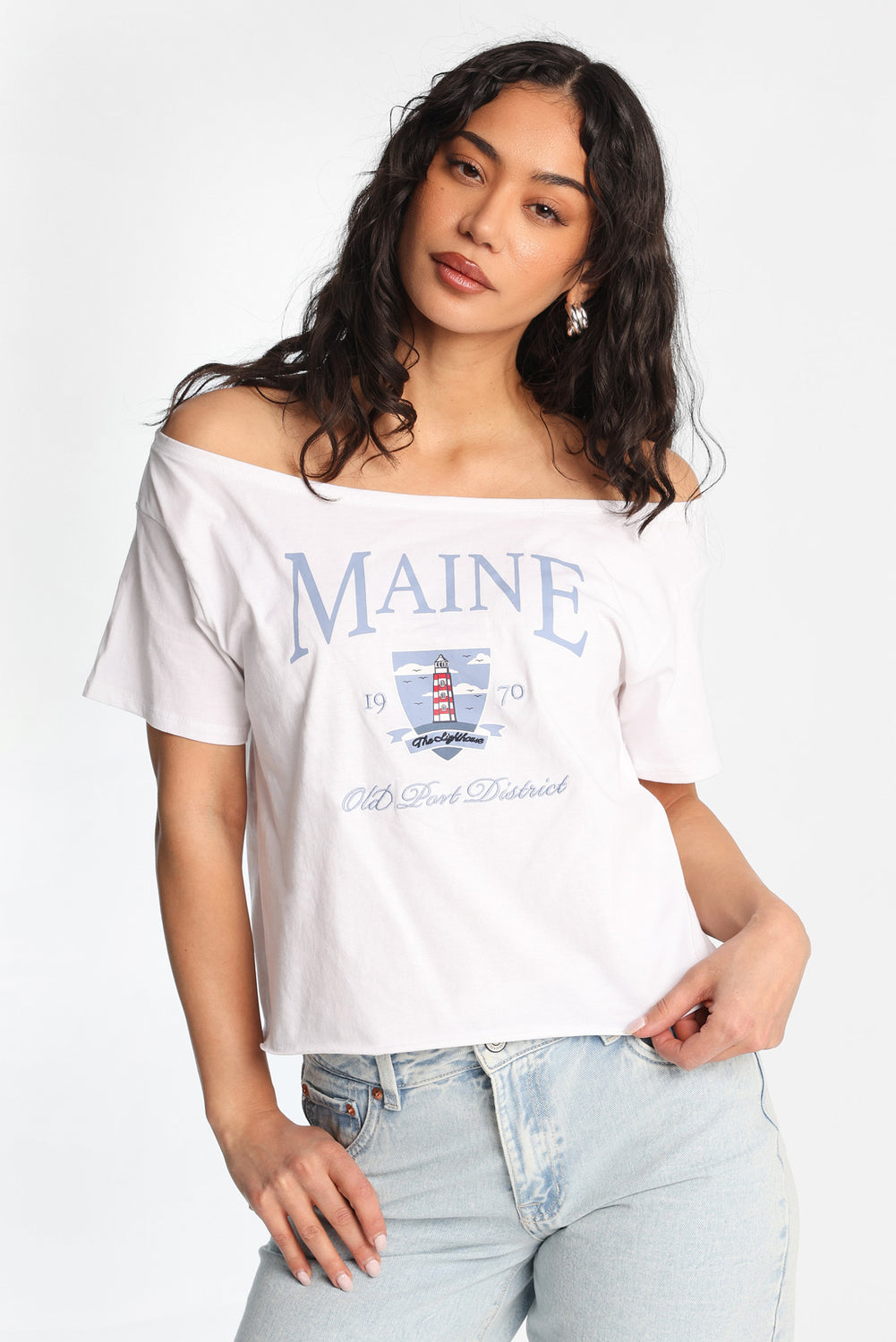 Maine Off-Shoulder Short Sleeve Tee Maine Off-Shoulder Short Sleeve Tee