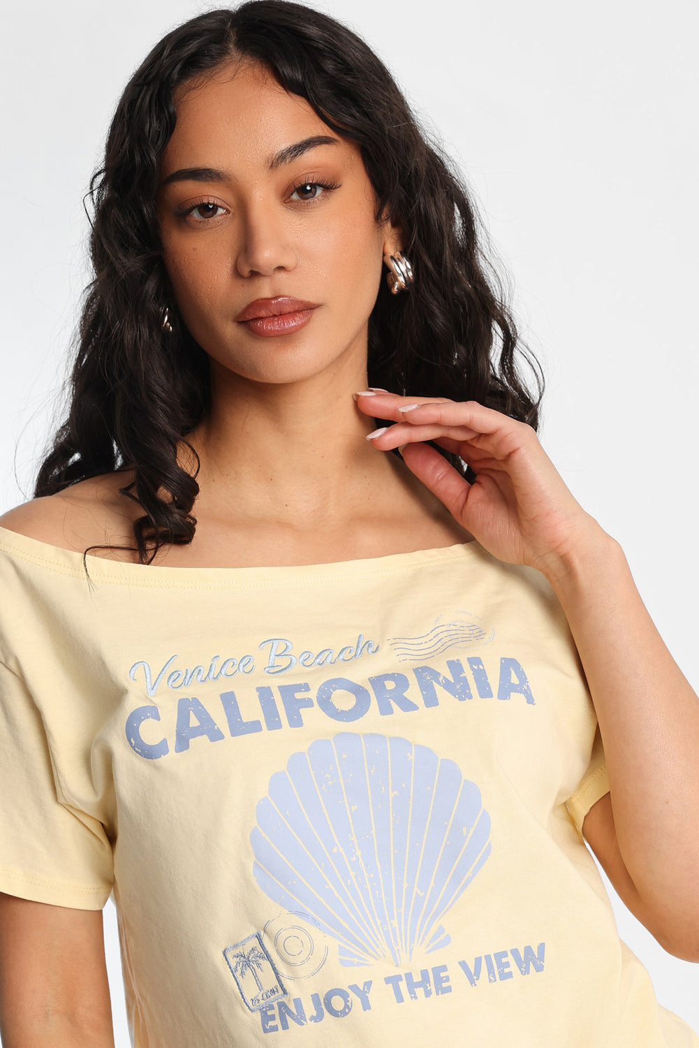 Venice Beach California Off-Shoulder Short Sleeve Tee Venice Beach California Off-Shoulder Short Sleeve Tee