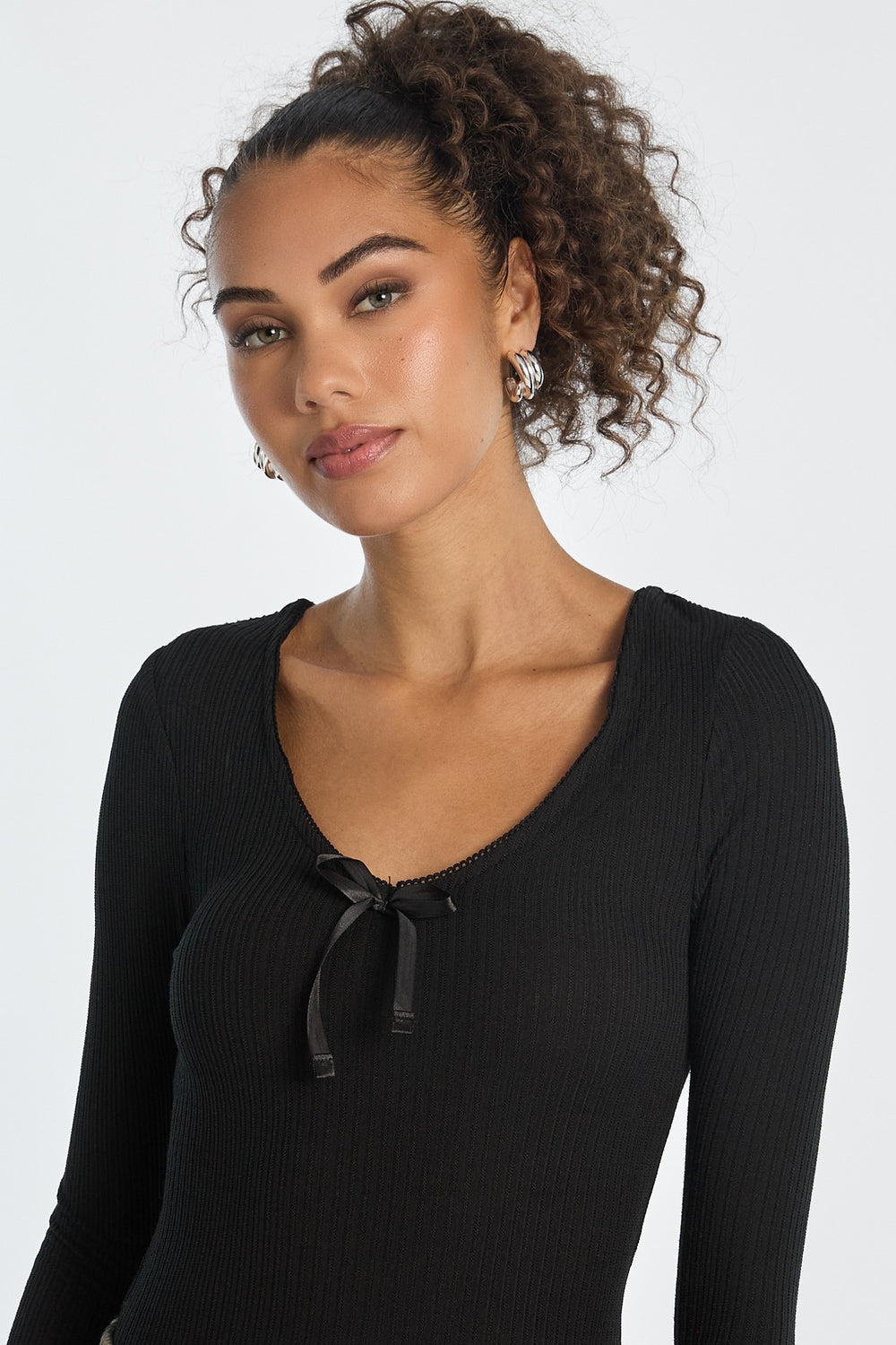 Ribbed Knit Long Sleeve V-Neck Bodysuit Ribbed Knit Long Sleeve V-Neck Bodysuit