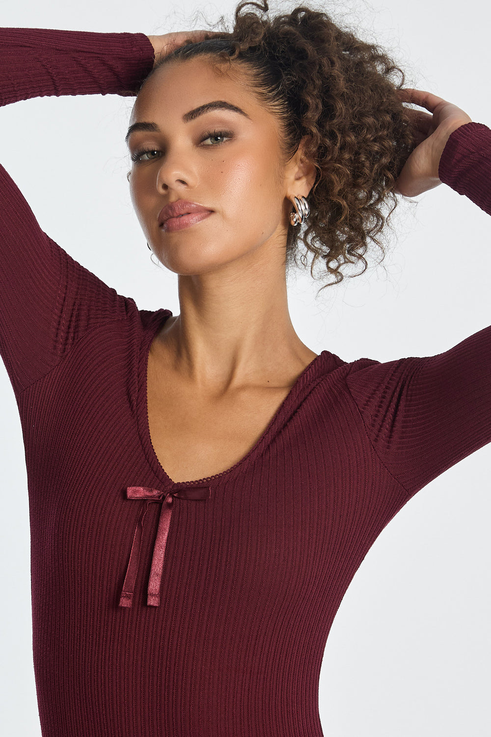 Ribbed Knit Long Sleeve V-Neck Bodysuit Ribbed Knit Long Sleeve V-Neck Bodysuit