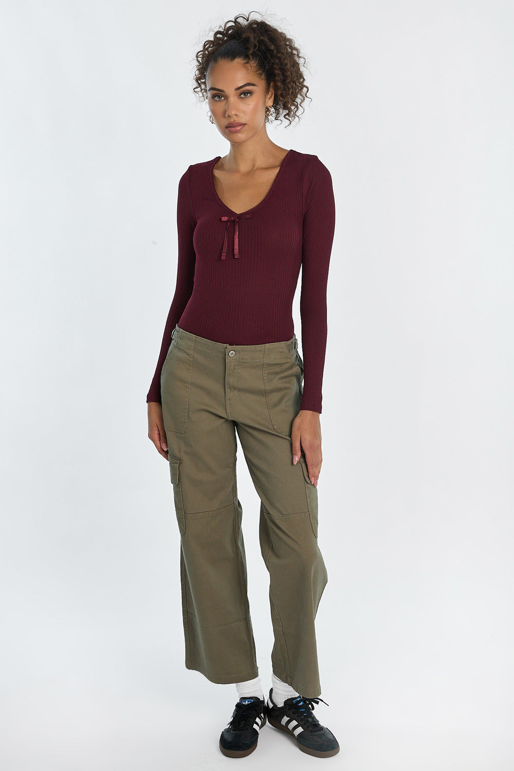 Ribbed Knit Long Sleeve V-Neck Bodysuit Ribbed Knit Long Sleeve V-Neck Bodysuit