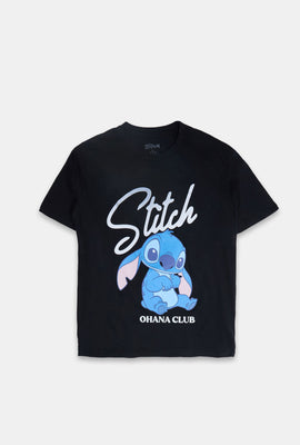 T-shirt coupe boyfriend imprimé Ohana Club Stitch