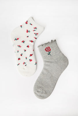 Embroidered Boyfriend Crew Socks 2-Pack