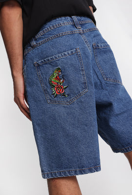 Loose Embroidered Denim Shorts