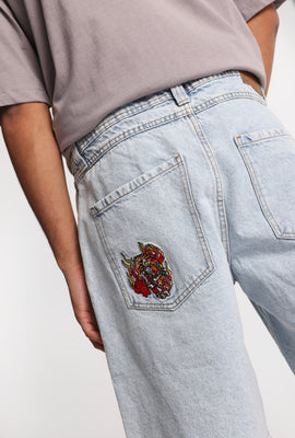 Short en denim ample brodé