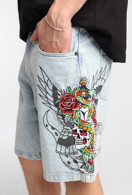 Loose Embroidered Denim Shorts