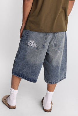 Short en jean ample brodé